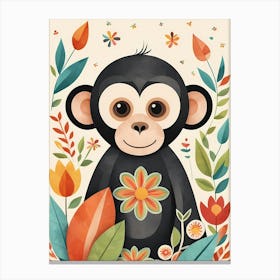 Floral Baby Monkey Nursery Illustration (13) 1 Canvas Print