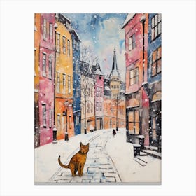Cat In The Streets Of Prague   Czech Republic With Snow 4 Canvas Print