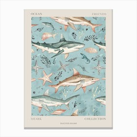 Pastel Blue Dogfish Shark Watercolour Seascape Pattern 2 Poster Canvas Print