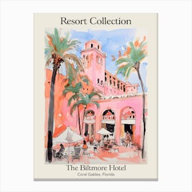 Poster Of The Biltmore Hotel   Coral Gables, Florida   Resort Collection Storybook Illustration 3 Canvas Print