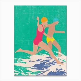 Running Swimmers (Green) Canvas Print