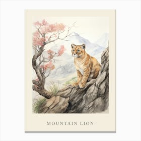Beatrix Potter Inspired  Animal Watercolour Mountain Lion 2 Canvas Print