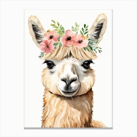 Baby Alpaca Wall Art Print With Floral Crown And Bowties Bedroom Decor (32) Canvas Print