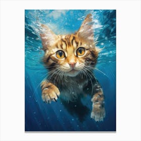 Cute Baby Cat Kitten Swimming under Water Canvas Print