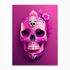 Skull With Surrealistic Elements 3 Pink Mexican Canvas Print