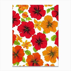Hibiscus Repeat Retro Flower Canvas Print