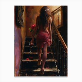 Woman Walking Down The Stairs 1 Canvas Print