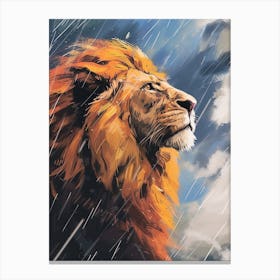 An African Lion Facing A Storm Acrylic Painting 2 Canvas Print