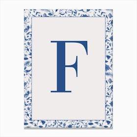 Letter F Monogram Initial Blue Canvas Print