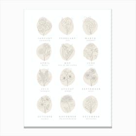 Birth Flower Chart| Neutral Florals Canvas Print