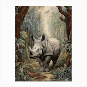 Cold Tones Of Rhino Exploring The Trees 2 Canvas Print