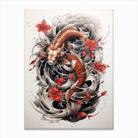 Koi Fish Japanese Style Illustration 4 Canvas Print