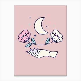 Hand, Moon And Roses Canvas Print