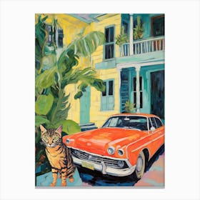 Chevrolet Impala Vintage Car With A Cat, Matisse Style Painting 2 Canvas Print