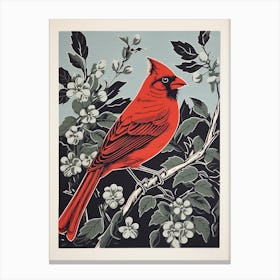 Vintage Bird Linocut Cardinal 5 Canvas Print