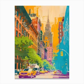 Upper East Side New York Colourful Silkscreen Illustration 2 Canvas Print