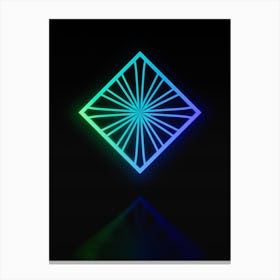 Neon Blue and Green Abstract Geometric Glyph on Black n.0219 Canvas Print