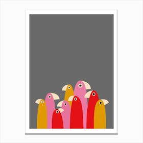 Minimalist Abstract Bird Flock - Pink & Red Canvas Print
