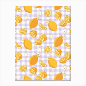 Lemon Pattern on Lilac Purple Gingham Canvas Print