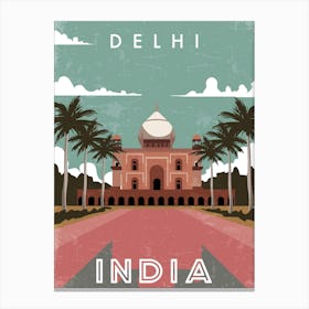 Delhi, India — Retro travel minimalist poster Canvas Print