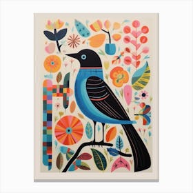 Colourful Scandi Bird Blackbird 1 Canvas Print