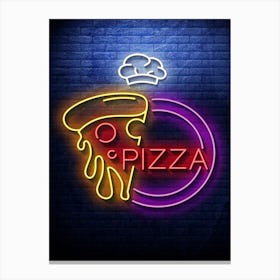 Pizza — Neon food sign, Food kitchen poster, photo art Canvas Print