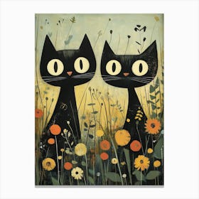 Black Cats In The Meadow 1 Canvas Print