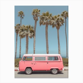 Pink Van Parked On The Beach Canvas Print