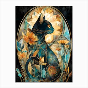 Black Cat With Flowers 6 Canvas Print