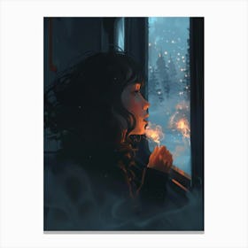 Girl Looking Out A Window Canvas Print