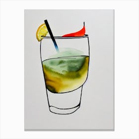 Gimlet Minimal Line Drawing With Watercolour Cocktail Poster Canvas Print