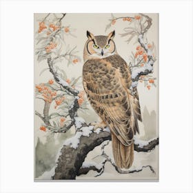 Winter Bird Painting Great Horned Owl 3 Canvas Print