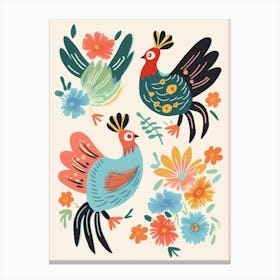 Folk Style Bird Painting Rooster 2 Canvas Print
