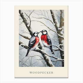 Winter Watercolour Woodpecker 4 Poster Canvas Print