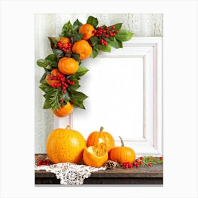 White Frame With Pumpkins Canvas Print