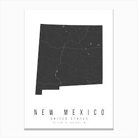 New Mexico Mono Black And White Modern Minimal Street Map Canvas Print