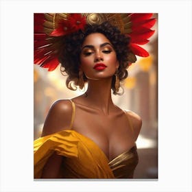 Mexican Woman with Yellow Feathers Canvas Print