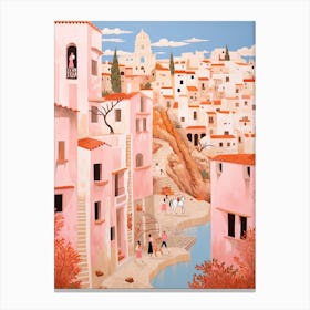Ibiza Spain 3 Vintage Pink Travel Illustration Canvas Print