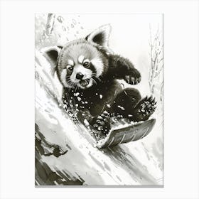 Red Panda Cub Sledding Down A Snowy Hill Ink Illustration 1 Canvas Print
