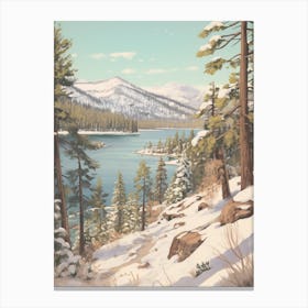 Vintage Winter Illustration Lake Tahoe Usa 1 Canvas Print