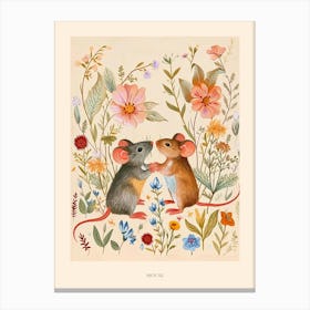 Folksy Floral Animal Drawing Mouse 2 Poster Canvas Print
