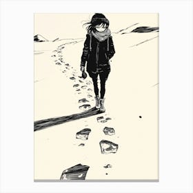 Girl Walking In The Snow Canvas Print