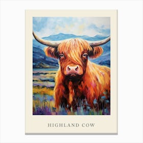 Colourful Impressionism Style Painting Of A Highland Cow Poster 4 Canvas Print