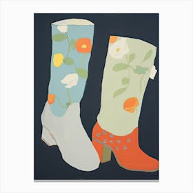Painting Of Cowboy Boots With Flowers, Pop Art Style 8 Canvas Print