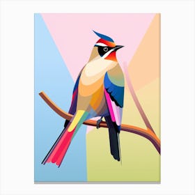 Colourful Geometric Bird Cedar Waxwing 1 Canvas Print