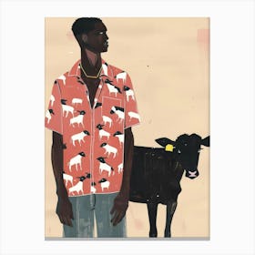 Man And A Cow Canvas Print