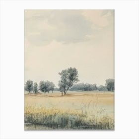 Summer Landscape With River And Trees Landscape Vintage Watercolour 3 Canvas Print