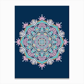 WA240015 - Colorful Mandala on Navy Background - Intricate Bohemian Art Canvas Print