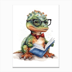 Smart Baby T Rex Dinosaur Wearing Glasses Watercolour Illustration 2 Canvas Print