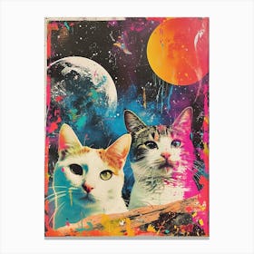 Retro Space Cat Collage Inspired Canvas Print